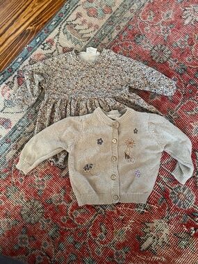 WHEAT organic size 6-9 months flower dress and sweater